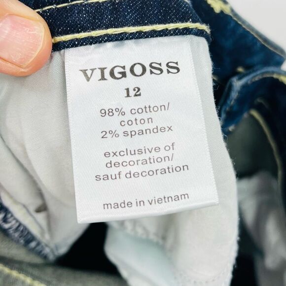 Vigoss Blue Washed Heritage Mid Rise Embroidered Hem Skinny Jeans 12 Maurice’s - Picture 5 of 6